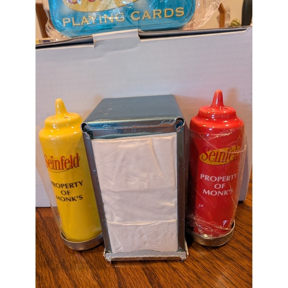 Seinfeld Monks Diner Ketchup Mustard Shakers Napkin Holder Playing Cards Tin Set